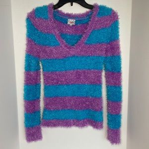 Justice fuzzy striped sweater  youth size 14
